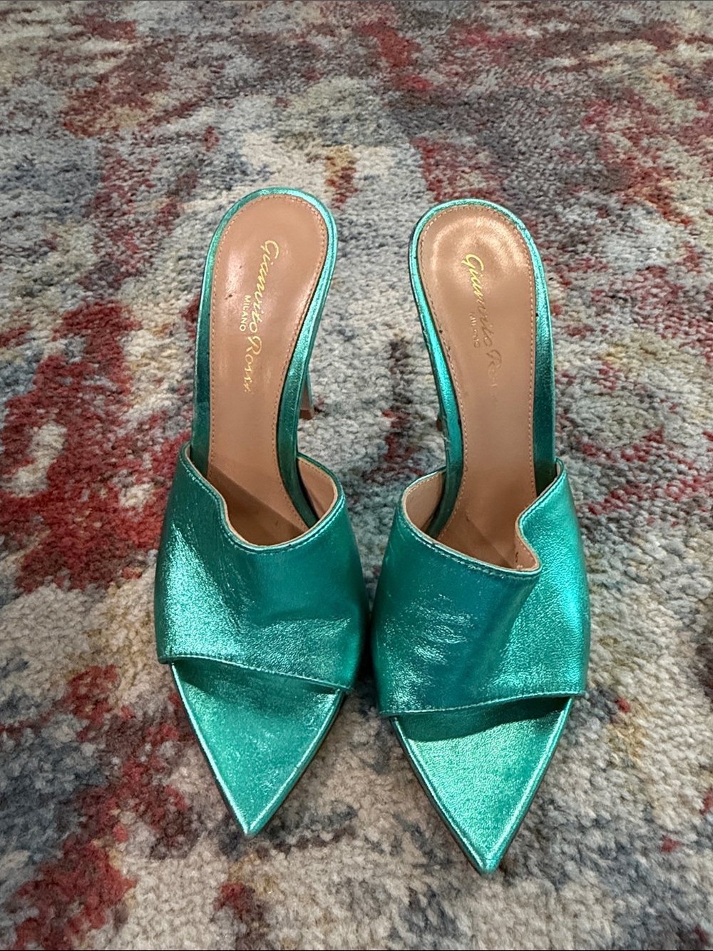 Gianvito Rossi Metallic Teal Pointed-Toe Mule - Picture 1 of 4